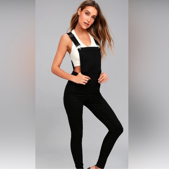 CHEAP MONDAY Stockholm Dungaree High Waisted Black Overalls - Picture 1 of 4